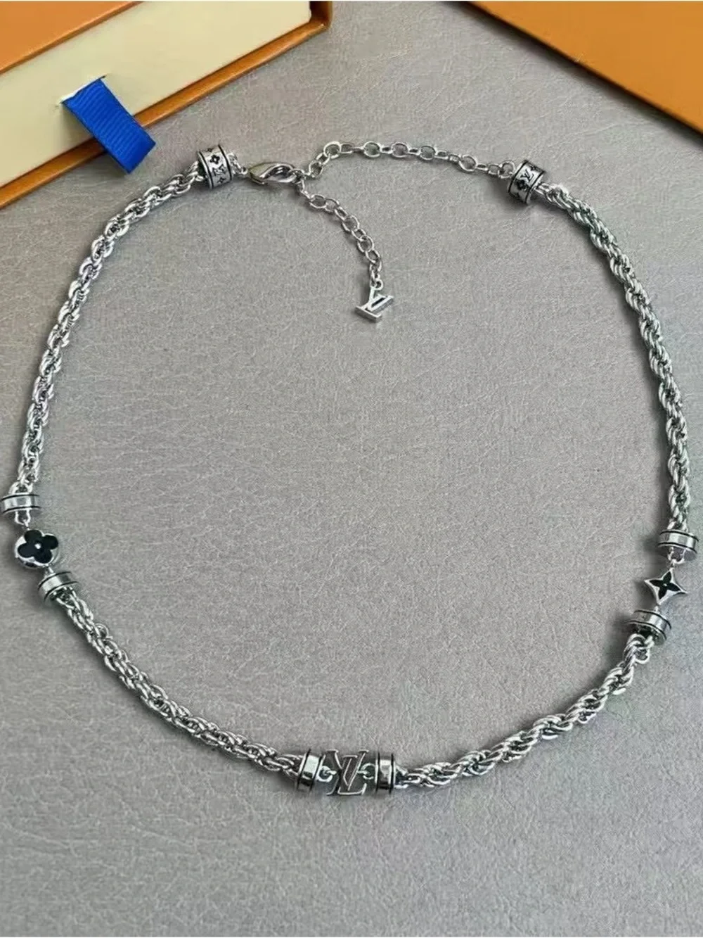 Louis Vuttion Silver-Tone Signature Rope Necklace